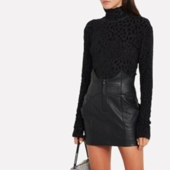 Caroline Constas Delphine Leopard Turtleneck Top XS Black Shimmer Velvet Flocked - Picture 9 of 9